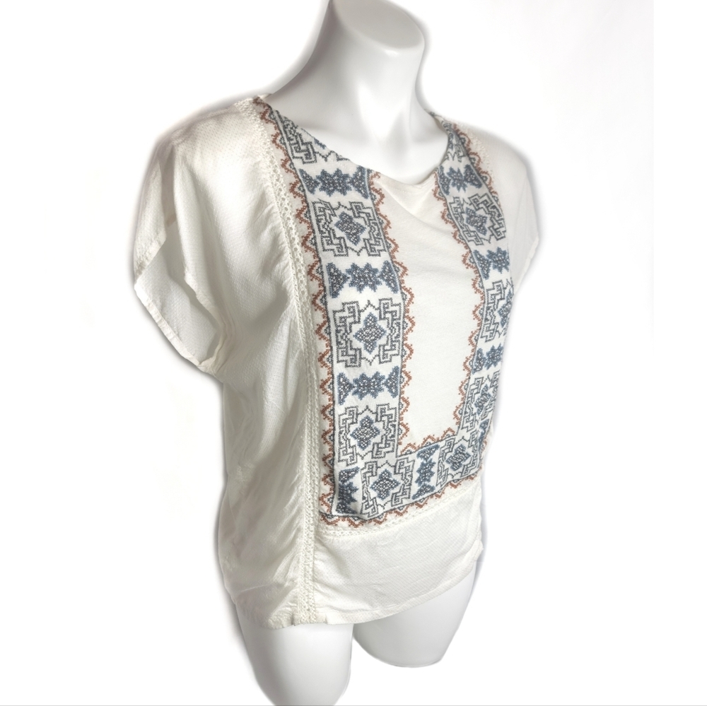 Lucky Brand Ivory Eyelet Western Boho Peasant Blouse size XS